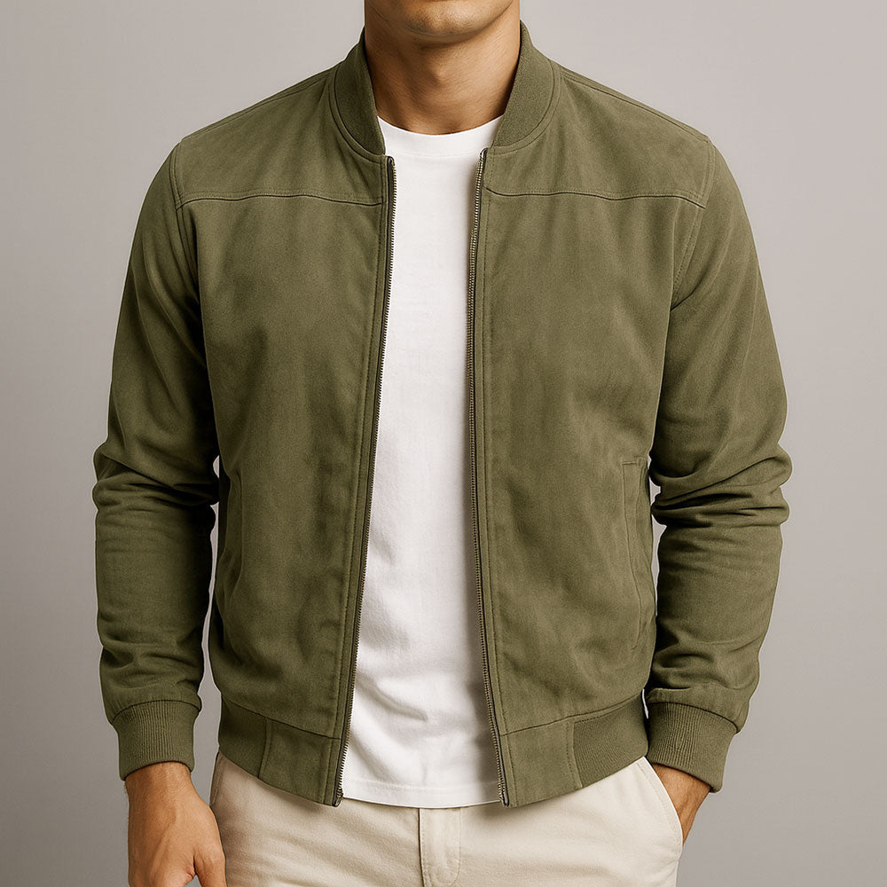 Herren-Bomberjacke aus Wildleder mit gerippten Bündchen-Jackets for men-Alpenkind