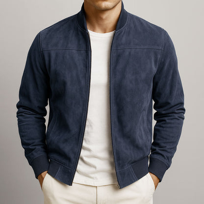 Herren-Bomberjacke aus Wildleder mit gerippten Bündchen-Jackets for men-Alpenkind