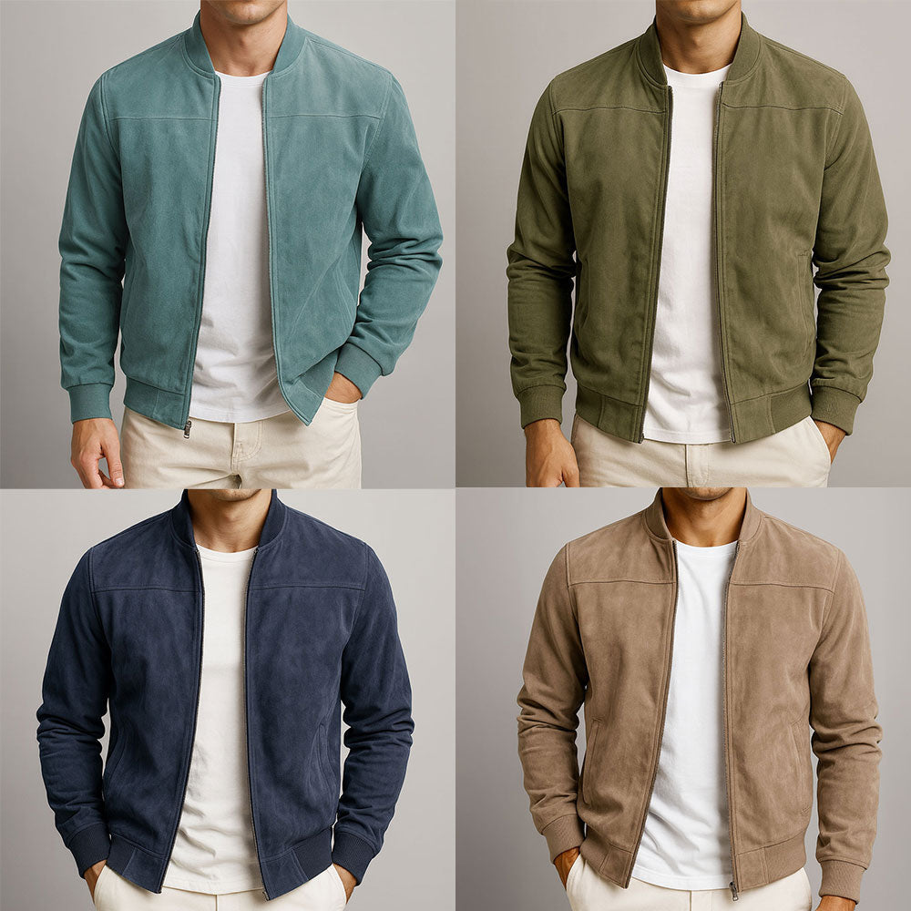 Herren-Bomberjacke aus Wildleder mit gerippten Bündchen-Jackets for men-Alpenkind