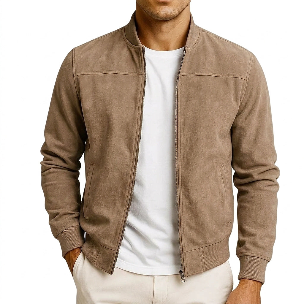 Herren-Bomberjacke aus Wildleder mit gerippten Bündchen-Jackets for men-Alpenkind