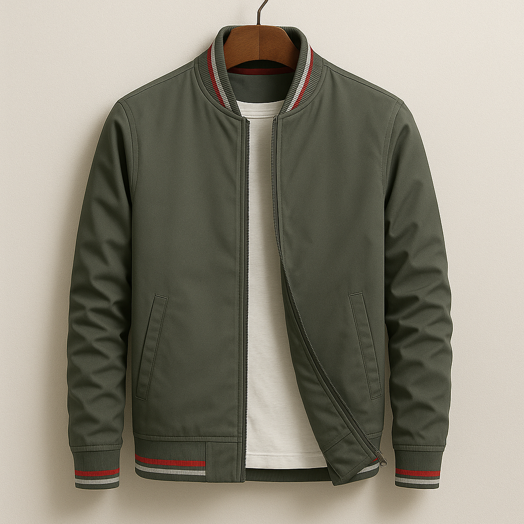 Herren-Bomberjacke mit gestreiftem Besatz-Jackets for men-Alpenkind