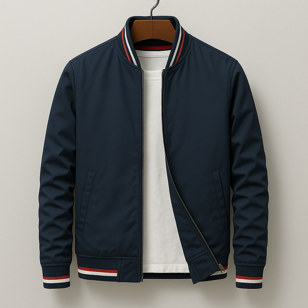 Herren-Bomberjacke mit gestreiftem Besatz-Jackets for men-Alpenkind