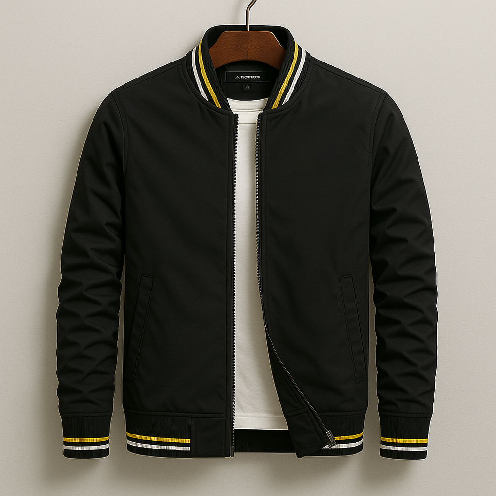 Herren-Bomberjacke mit gestreiftem Besatz-Jackets for men-Alpenkind
