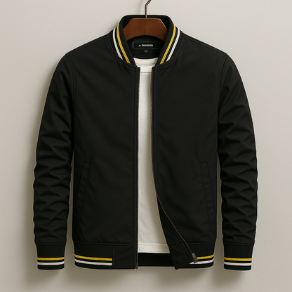 Herren-Bomberjacke mit gestreiftem Besatz-Jackets for men-Alpenkind