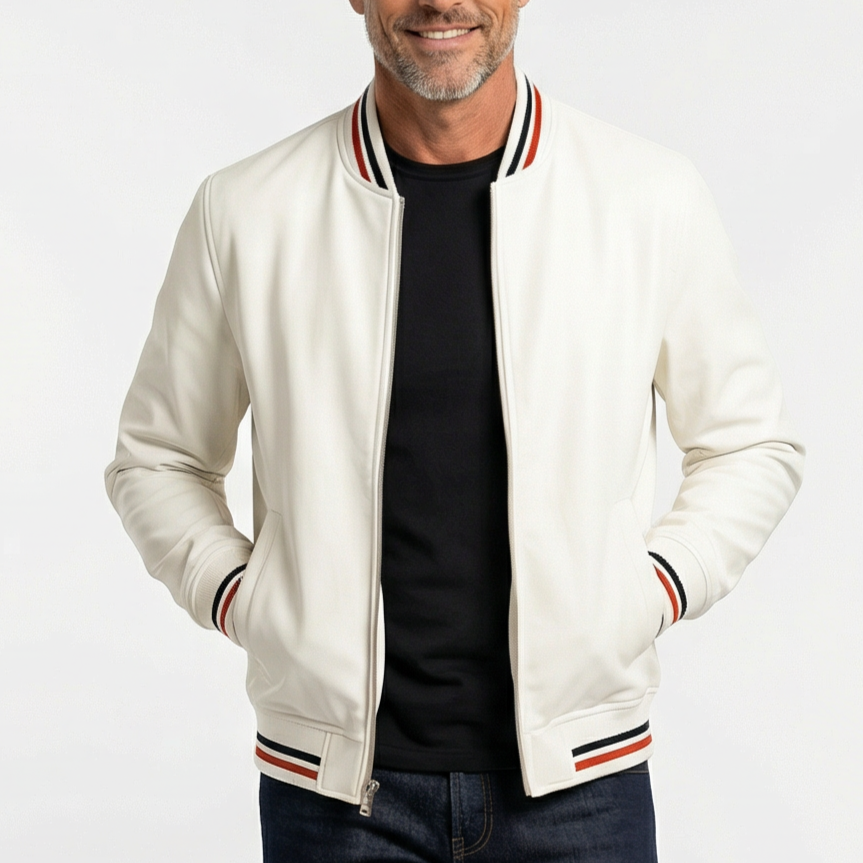 Herren-Bomberjacke mit gestreiftem Besatz-Jackets for men-Alpenkind