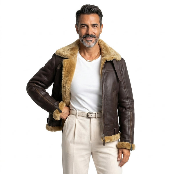 Herren-Bomberjacke mit Lammfellkragen und -bündchen-Jackets for men-Alpenkind