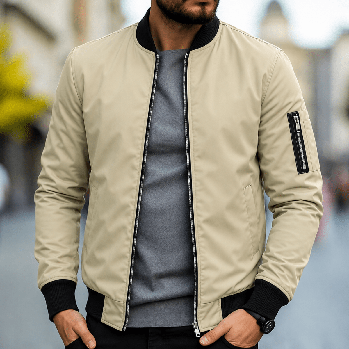 Herren-Bomberjacke mit Reißverschlusstasche am Ärmel-Jackets for men-Alpenkind