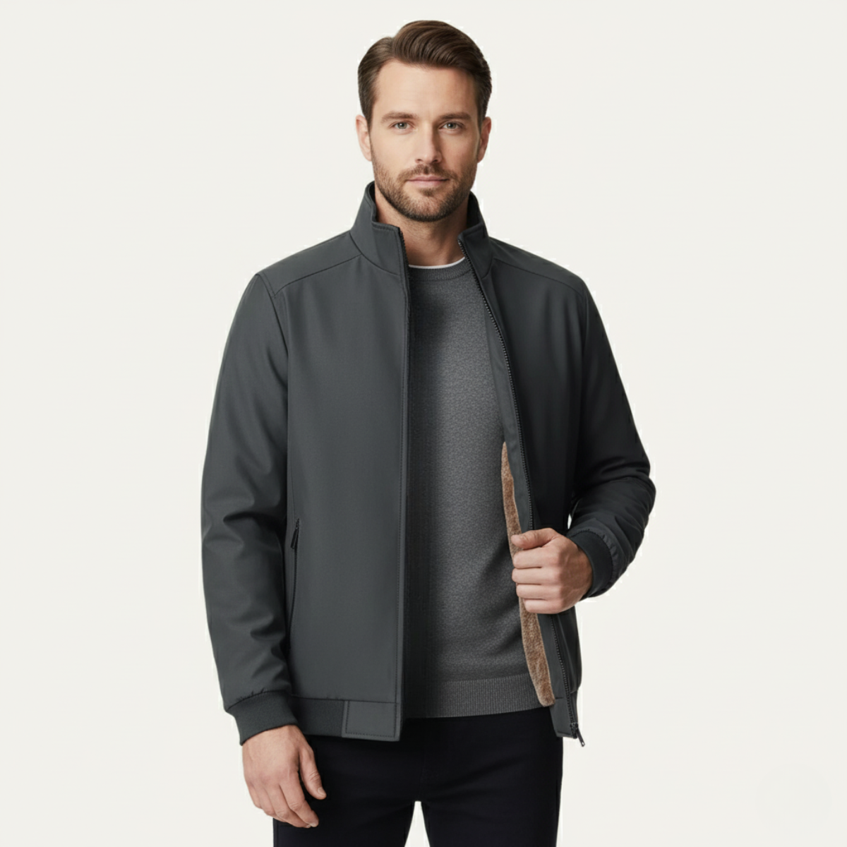 Herren-Bomberjacke mit Stehkragen und Fleece-Futter-Jackets for men-Alpenkind