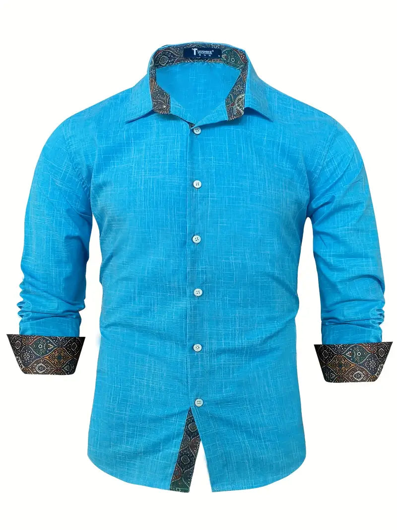 Herren-Button-Down-Hemd mit gemustertem Besatz-Shirts for men-Alpenkind