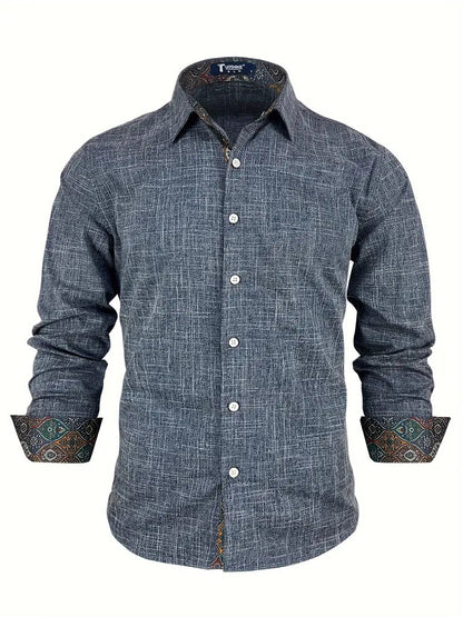Herren-Button-Down-Hemd mit gemustertem Besatz-Shirts for men-Alpenkind