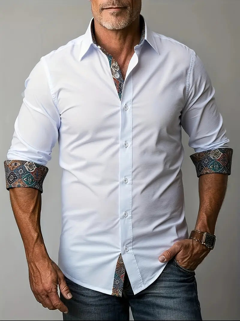 Herren-Button-Down-Hemd mit gemustertem Besatz-Shirts for men-Alpenkind