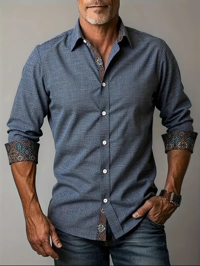 Herren-Button-Down-Hemd mit gemustertem Besatz-Shirts for men-Alpenkind