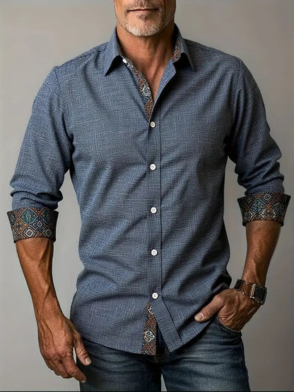 Herren-Button-Down-Hemd mit gemustertem Besatz-Shirts for men-Alpenkind