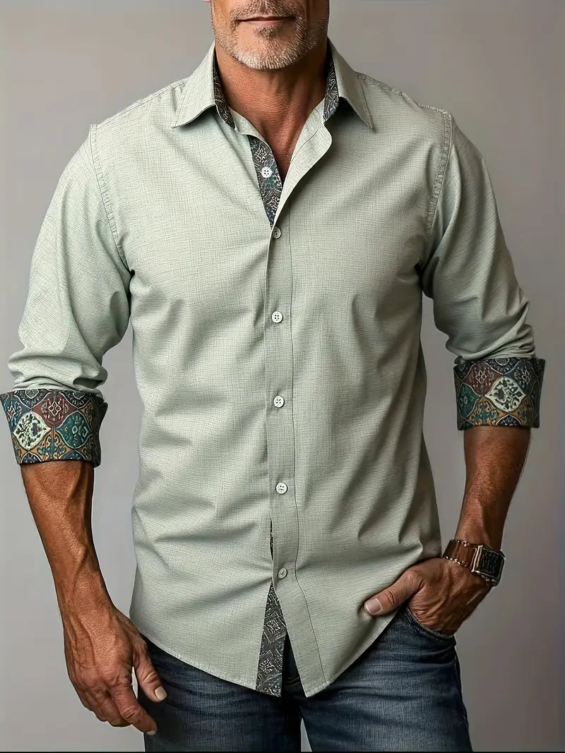 Herren-Button-Down-Hemd mit gemustertem Besatz-Shirts for men-Alpenkind