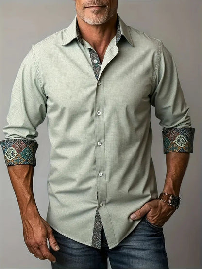 Herren-Button-Down-Hemd mit gemustertem Besatz-Shirts for men-Alpenkind