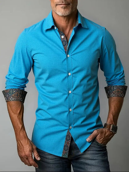 Herren-Button-Down-Hemd mit gemustertem Besatz-Shirts for men-Alpenkind
