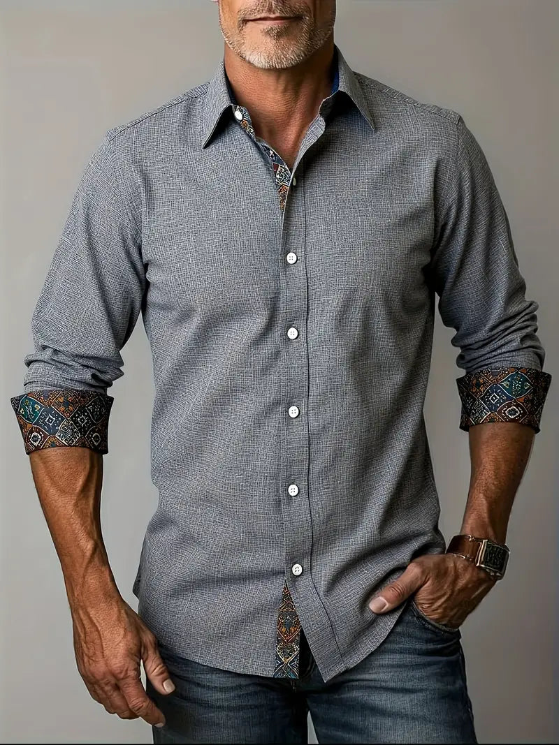 Herren-Button-Down-Hemd mit gemustertem Besatz-Shirts for men-Alpenkind