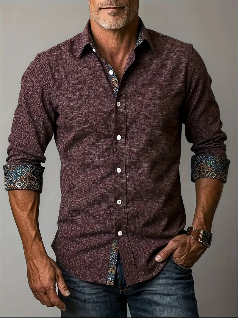 Herren-Button-Down-Hemd mit gemustertem Besatz-Shirts for men-Alpenkind