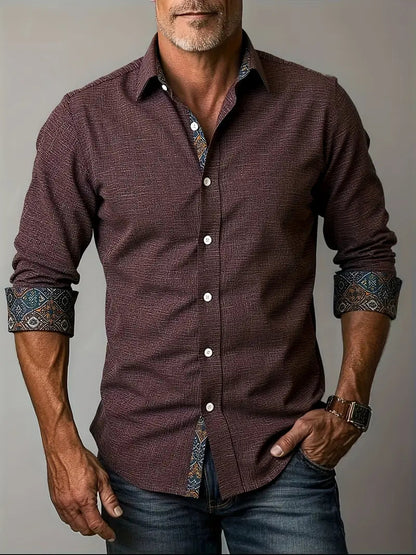 Herren-Button-Down-Hemd mit gemustertem Besatz-Shirts for men-Alpenkind