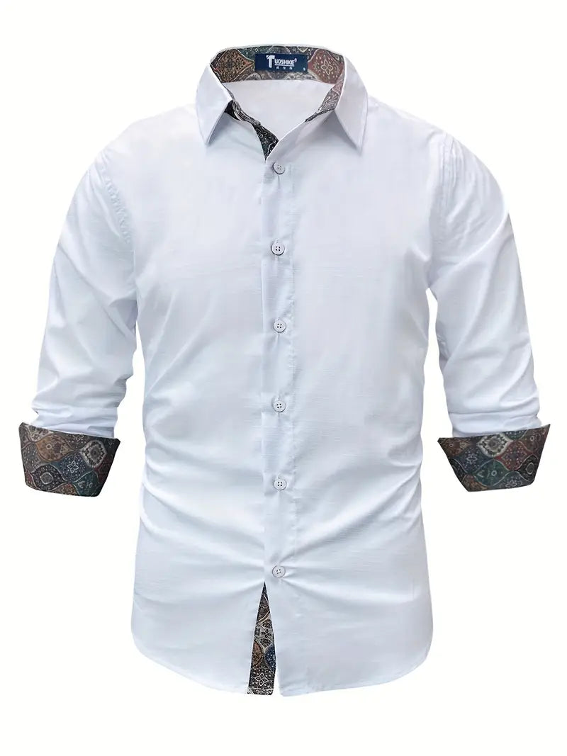 Herren-Button-Down-Hemd mit gemustertem Besatz-Shirts for men-Alpenkind