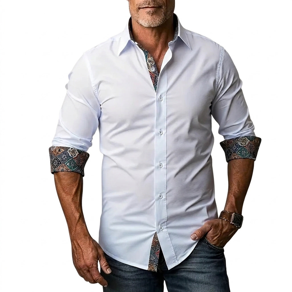 Herren-Button-Down-Hemd mit gemustertem Besatz-Shirts for men-Alpenkind