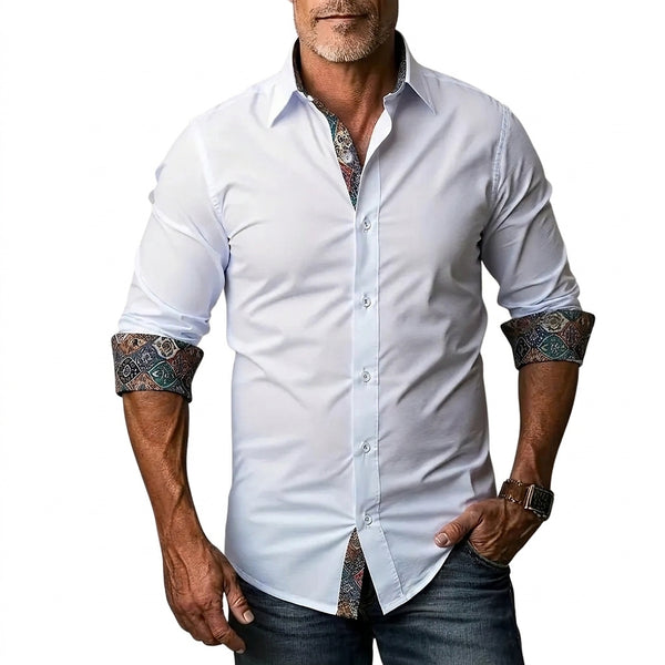 Herren-Button-Down-Hemd mit gemustertem Besatz-Shirts for men-Alpenkind