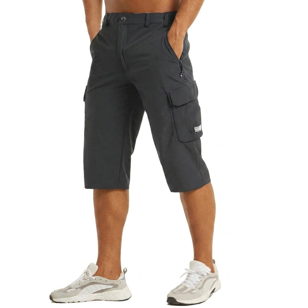 Herren Cargo Shorts Knielänge Seitentaschen Gürtelschlaufen Knopfverschluss-Shorts for men-Alpenkind