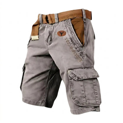 Herren Cargo Shorts mit Gürtel und Yellowstone Logo und Beintaschen-Shorts for men-Alpenkind