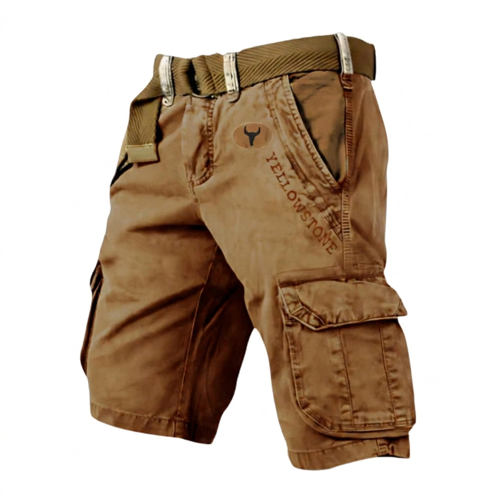 Herren Cargo Shorts mit Gürtel und Yellowstone Logo und Beintaschen-Shorts for men-Alpenkind