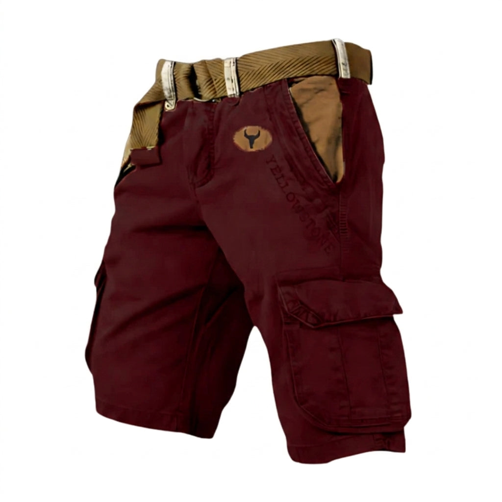 Herren Cargo Shorts mit Gürtel und Yellowstone Logo und Beintaschen-Shorts for men-Alpenkind