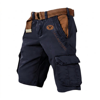Herren Cargo Shorts mit Gürtel und Yellowstone Logo und Beintaschen-Shorts for men-Alpenkind