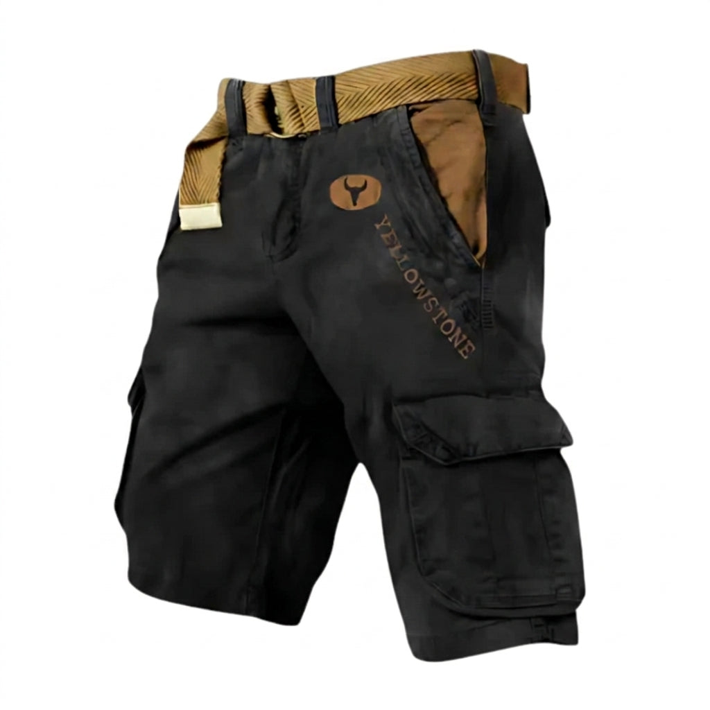 Herren Cargo Shorts mit Gürtel und Yellowstone Logo und Beintaschen-Shorts for men-Alpenkind