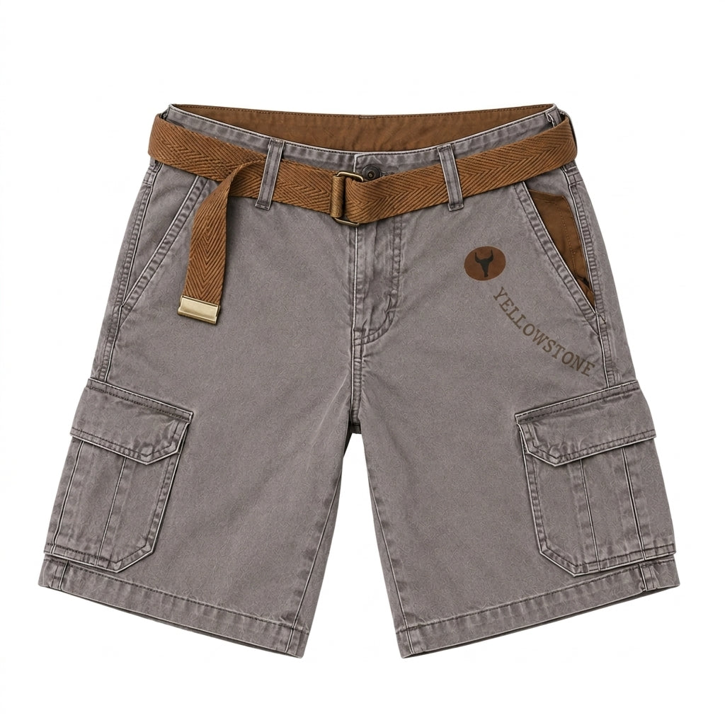 Herren Cargo Shorts mit Gürtel und Yellowstone Logo und Beintaschen-Shorts for men-Alpenkind