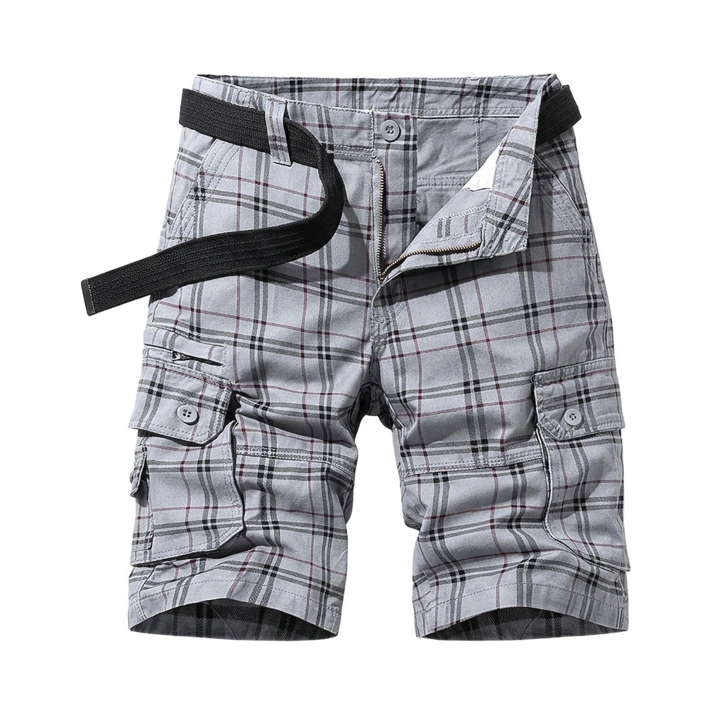 Herren Cargo Shorts mit Karomuster und Gürtel und Beintaschen-Shorts for men-Alpenkind
