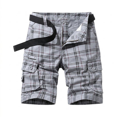 Herren Cargo Shorts mit Karomuster und Gürtel und Beintaschen-Shorts for men-Alpenkind