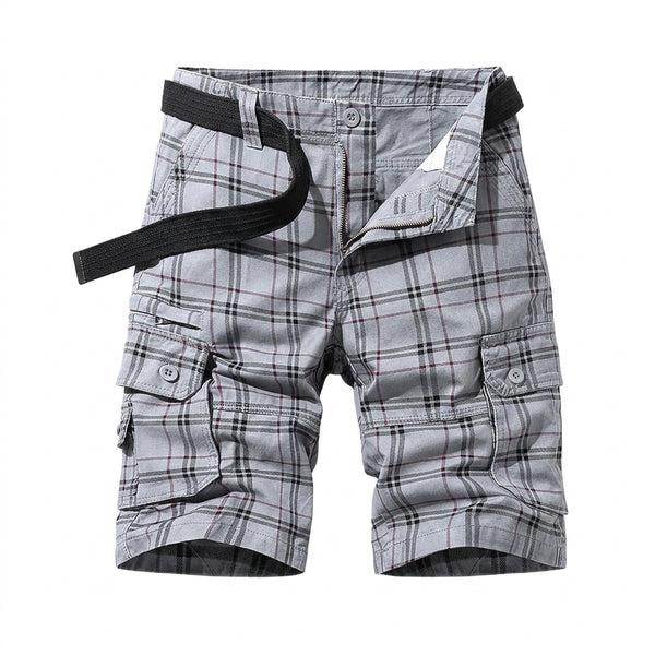 Herren Cargo Shorts mit Karomuster und Gürtel und Beintaschen-Shorts for men-Alpenkind