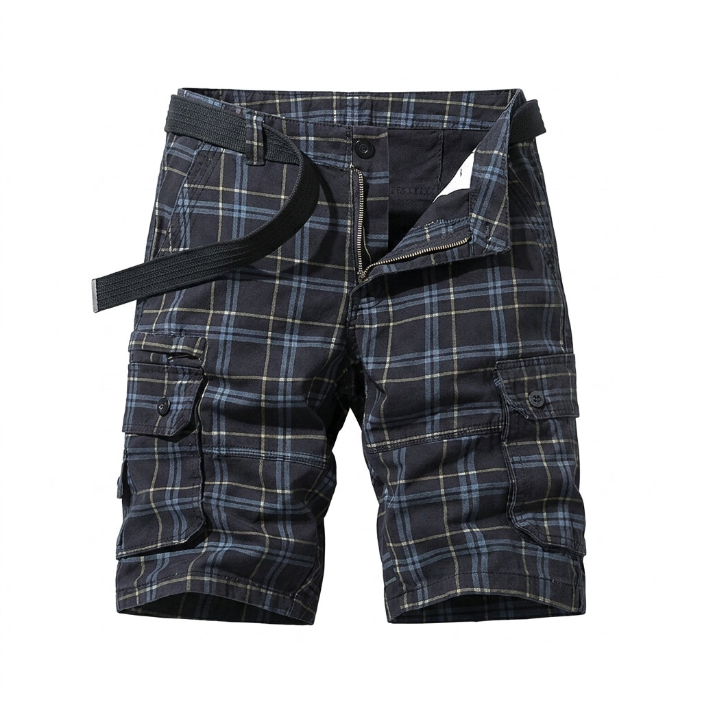 Herren Cargo Shorts mit Karomuster und Gürtel und Beintaschen-Shorts for men-Alpenkind