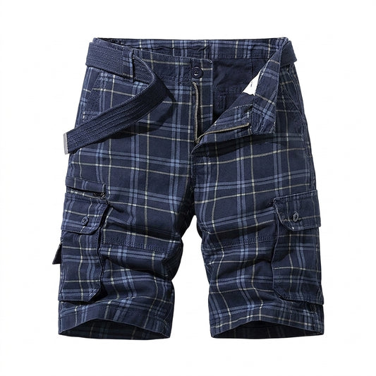 Herren Cargo Shorts mit Karomuster und Gürtel und Beintaschen-Shorts for men-Alpenkind