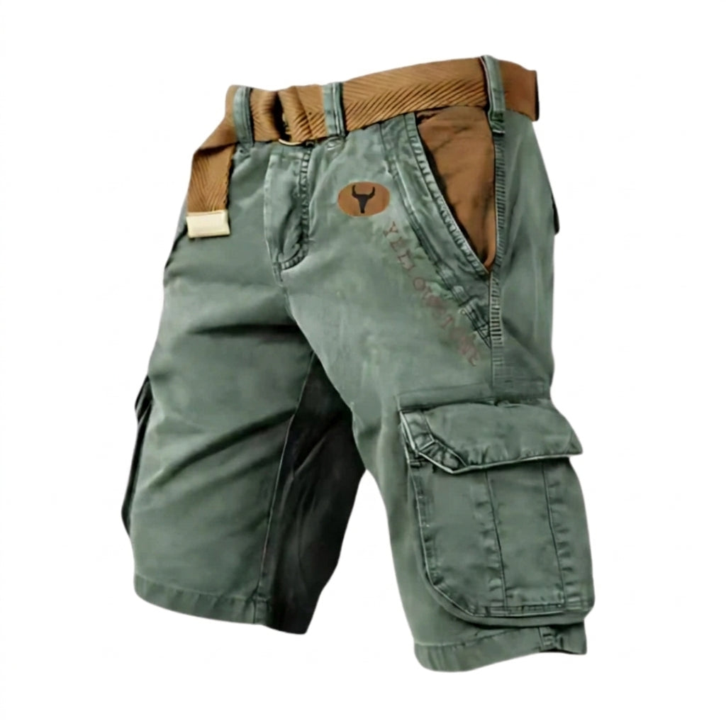 Herren Cargo Shorts Yellowstone Logo und Beintaschen-Shorts for men-Alpenkind