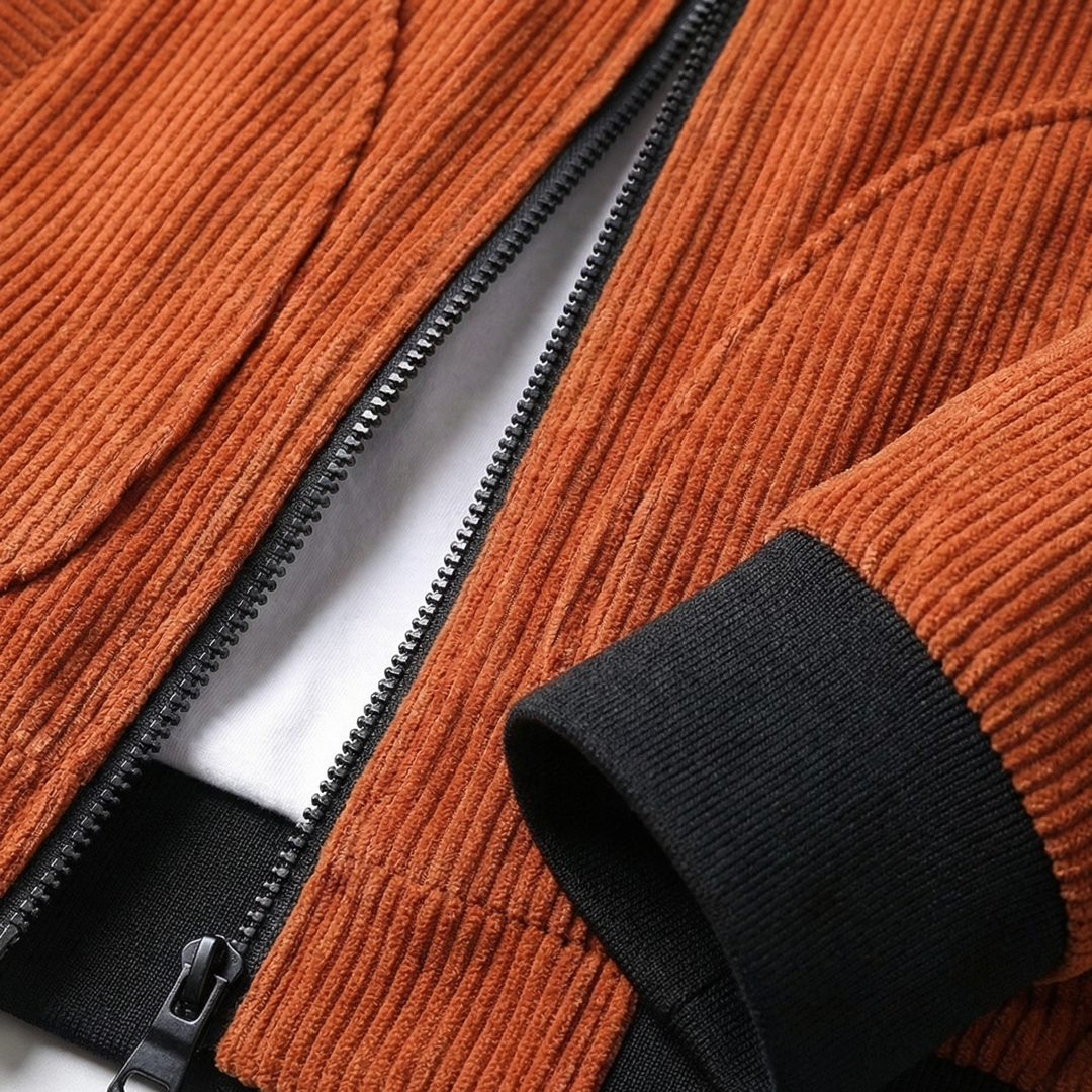 Herren Cordjacke mit Reißverschluss und gerippten Bündchen-Men Jackets-Alpenkind