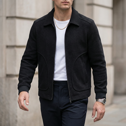 Herren Cordjacke mit Reißverschluss und gerippten Bündchen-Men Jackets-Alpenkind
