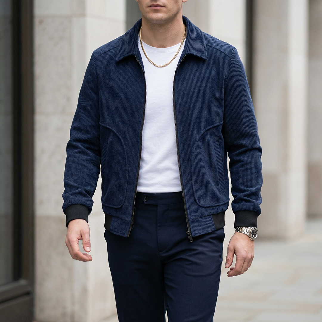 Herren Cordjacke mit Reißverschluss und gerippten Bündchen-Men Jackets-Alpenkind