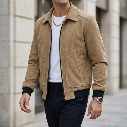 Herren Cordjacke mit Reißverschluss und gerippten Bündchen-Men Jackets-Alpenkind