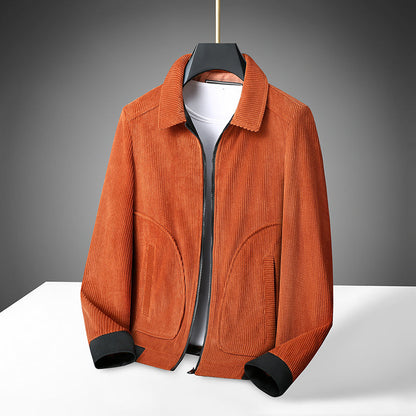 Herren Cordjacke mit Reißverschluss und gerippten Bündchen-Men Jackets-Alpenkind