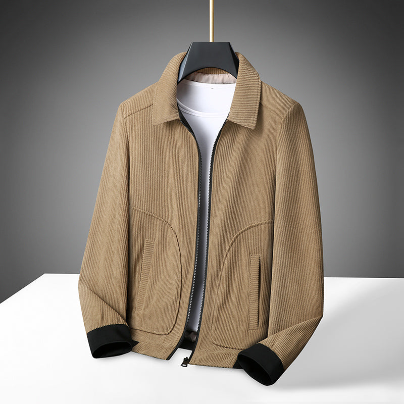 Herren Cordjacke mit Reißverschluss und gerippten Bündchen-Men Jackets-Alpenkind
