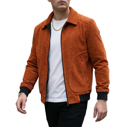 Herren Cordjacke mit Reißverschluss und gerippten Bündchen-Men Jackets-Alpenkind