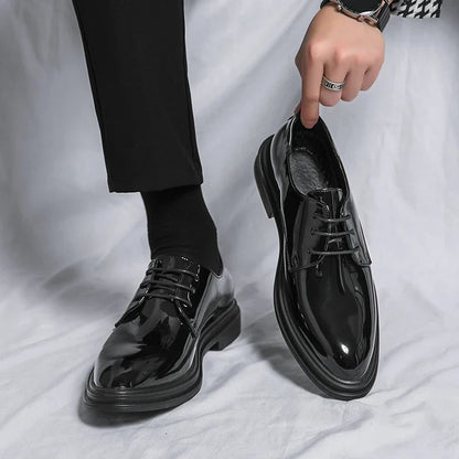 Herren-Derby-Schuhe mit glänzender Oberfläche und dicker Sohle-Dress shoes for men-Alpenkind