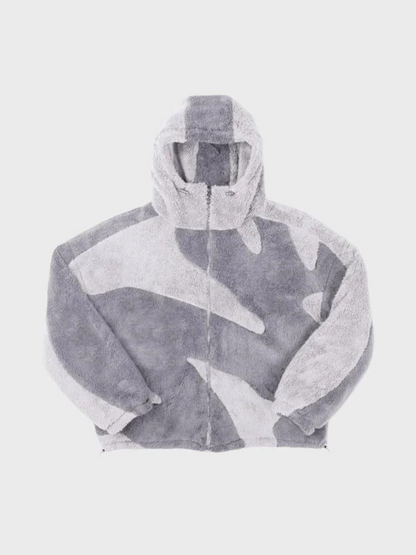 Herren Fleecejacke mit Kapuze und Musterpanelen-Men Outerwear-Alpenkind