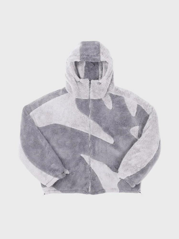 Herren Fleecejacke mit Kapuze und Musterpanelen-Men Outerwear-Alpenkind