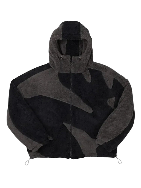 Herren Fleecejacke mit Kapuze und Musterpanelen-Men Outerwear-Alpenkind